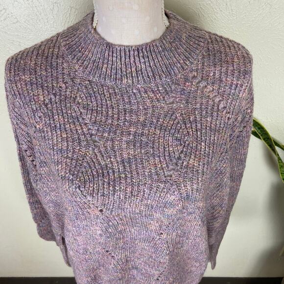 Tularosa Pauline Mock Neck Pullover Sweater Size L Heathered Purple Multi Cable - Picture 5 of 16